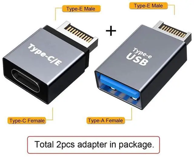 Alt view image 2 of 7 - 2pcs USB 3.1 Front Panel Header Male Type-E to Type-A & Type-C USB-C Motherboard Extension Data Adapter