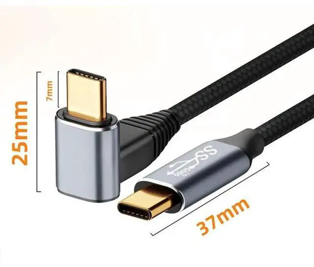 Alt view image 2 of 7 - 90 Degree Down & Up Angled Type-C USB-C Male to Male USB3.1 10Gbps 100W Data Cable for Laptop Phone 3M
