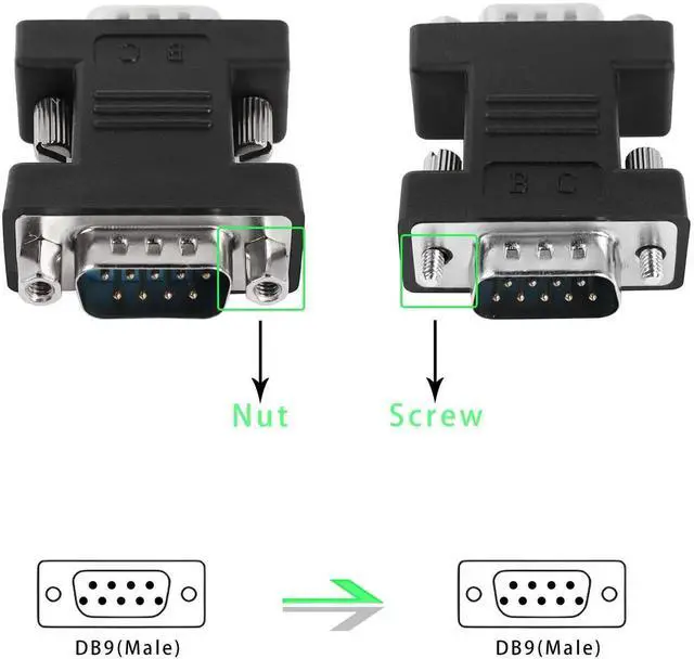 Alt view image 2 of 6 - RS232 DB9 Male to DB9 Male Extender Connector Adapter DB 9 Pin Serial Converter, for Serial Communication Interface Devices, Black