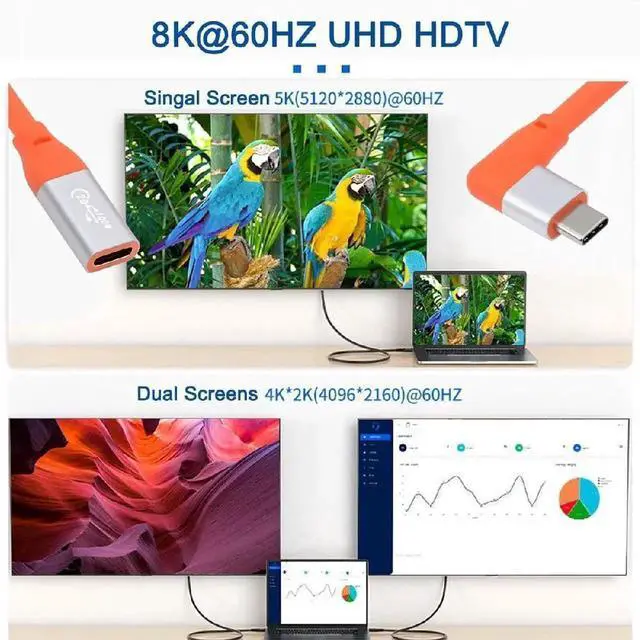 Alt view image 4 of 7 - USB3.2 Male to Female Extension Charging Cable 20Gbps 90 Degree Left Right Angled Ultra Soft High Flex with 100W and 8K 5K USB4.0 Type-C Compatible with Thunderbolt3/4