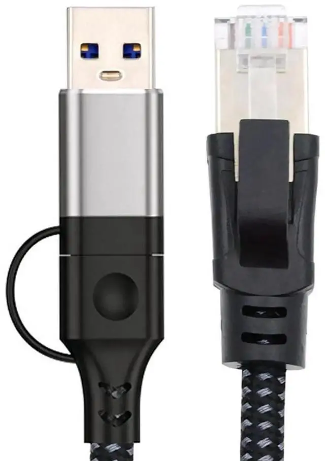 Main image of USB Type-A & Type-C USB-C Combo to URJ45 Male Cord Directly Connected Ethernet Cable 1000Mbps Gigabit LAN Network 120cm