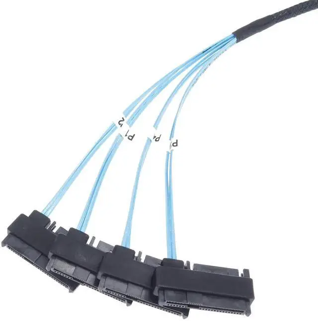 Alt view image 7 of 7 - Mini SAS to SAS Cable Breakout Internal Fan-Out HD SFF-8643 to SFF-8482 29Pin with Sata Power for Raid Controller to HDD 1M Length