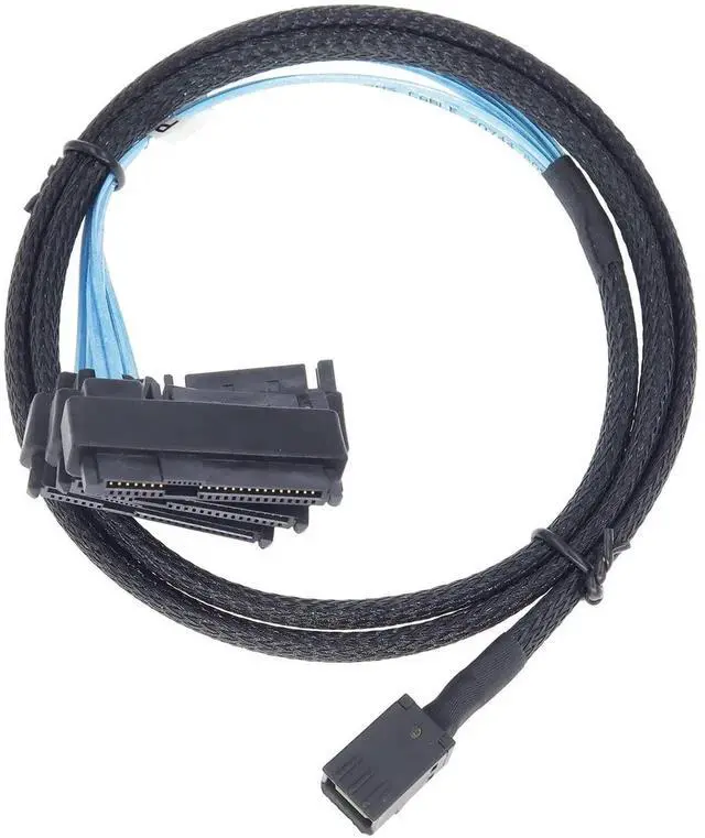 Alt view image 2 of 7 - Mini SAS to SAS Cable Breakout Internal Fan-Out HD SFF-8643 to SFF-8482 29Pin with Sata Power for Raid Controller to HDD 1M Length