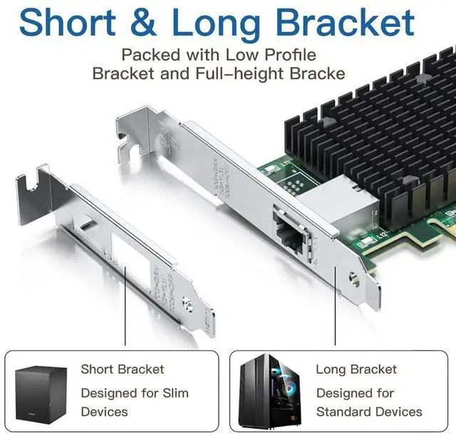 Alt view image 3 of 7 - 10Gb RJ45 PCI-E Network Card NIC, Compare to Intel X540-T1, with Intel X540-BT2 Chip, Single RJ45 Ports, PCI Express X8, Ethernet Converged Network Adapter Support Windows/Linux/VMware