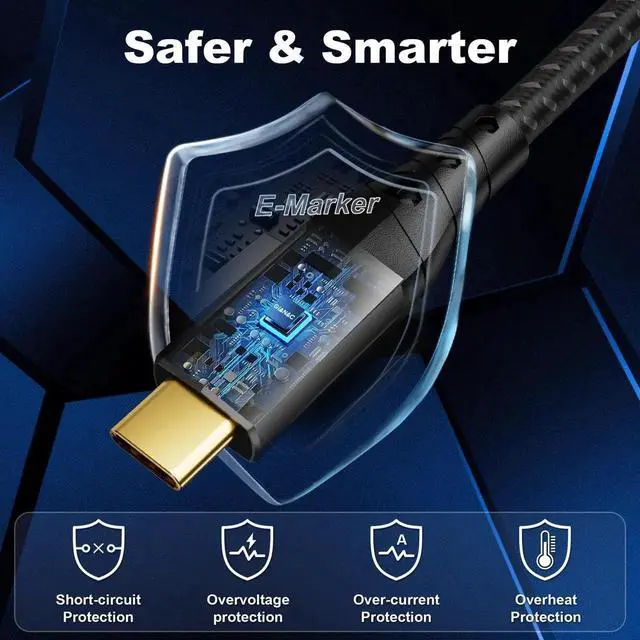 Alt view image 6 of 7 - USB C Cable 10FT, USBC 3.2 20Gbps Data transfer, 240W Fast Charging Type C to Type C, 4K@144Hz / 60Hz, 8K@30Hz USB C Monitor Video Cable for Thunderbolt 4, MacBook Pro, iPad, XPS, VR (3m)