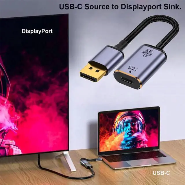 Alt view image 6 of 7 - Type C Female USB-C 3.1 Source to Displayport DP 1.4 Sink HDTV Cable 8K@60hz 4K@120hz for Tablet Phone Laptop