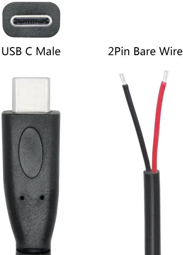 Alt view image 3 of 7 - Short USB C to 2 Pin Bare Wire Open End Cable,9inch 25cm 5V/3A USB Type C Male Plug Pigtail Power Wire,for and USB C Equipment Installed or Replacement Repair DIY Cable(4Pcs)