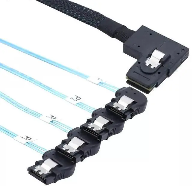 Main image of Mini SAS HD SFF-8087 Right Angle to 4 Ports SATA 7P Right Angle Connections Cable 100CM