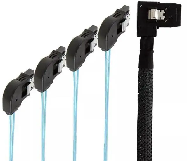 Alt view image 3 of 5 - Mini SAS HD SFF-8087 Right Angle to 4 Ports SATA 7P Right Angle Connections Cable 100CM