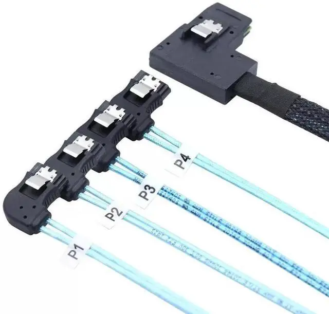 Alt view image 2 of 5 - Mini SAS HD SFF-8087 Right Angle to 4 Ports SATA 7P Right Angle Connections Cable 100CM