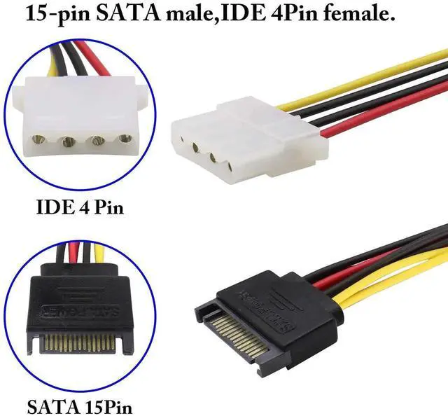 Alt view image 3 of 7 - SATA 15pin to Dual 4pin Molex one-to-Two Power Cord Cable,sata 15P to 4P IDE Hard Drive Power Cord Y-Splitter,SATA Male to 2 Molex Female for 12V/5V IDE HDD DVD.(30cm/2Pack)