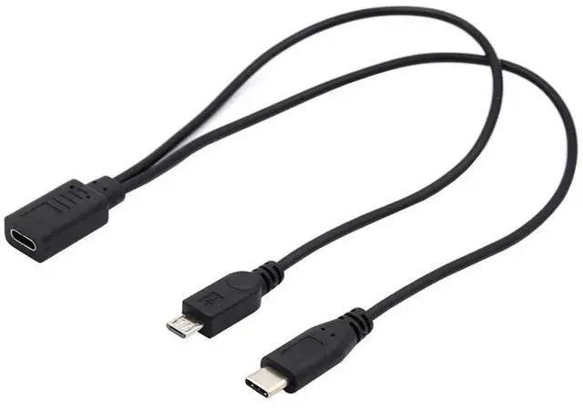 Alt view image 2 of 7 - Type-C USB-C Female to Micro USB Male & USB-C Type C USB 3.1 Splitter Extension Charge Cable 30CM