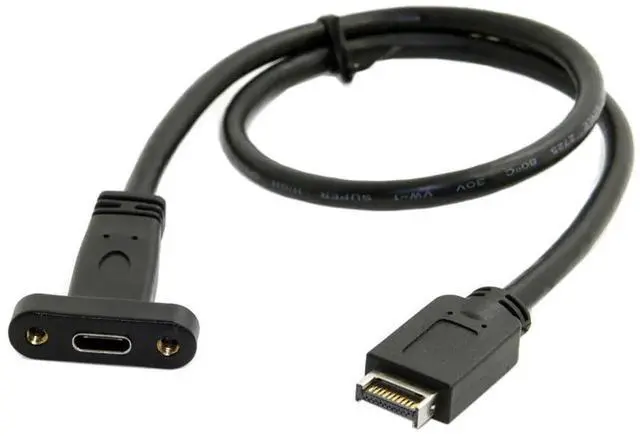 Alt view image 3 of 7 - USB-C Cable USB 3.1 Type-E Front Panel Header to USB-C Type-C Female Extension Cable 40cm with Panel Mount Screw