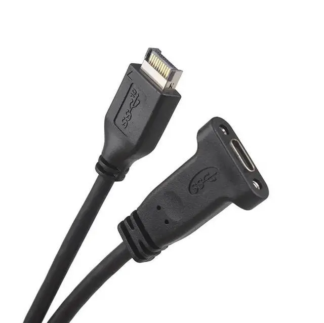Alt view image 2 of 7 - USB-C Cable USB 3.1 Type-E Front Panel Header to USB-C Type-C Female Extension Cable 40cm with Panel Mount Screw