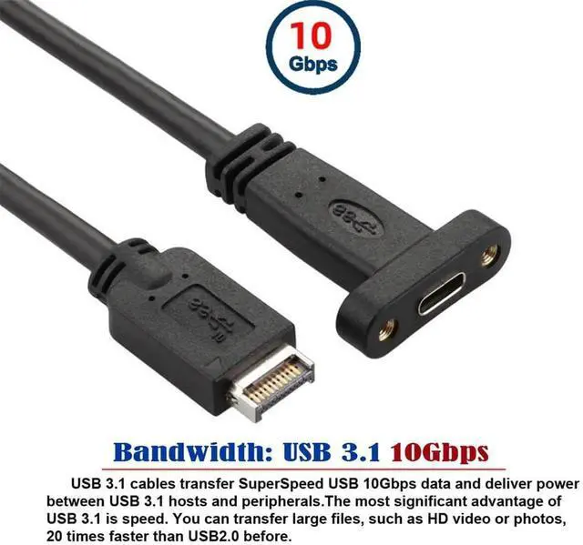 Alt view image 5 of 7 - USB-C Cable USB 3.1 Type-E Front Panel Header to USB-C Type-C Female Extension Cable 40cm with Panel Mount Screw