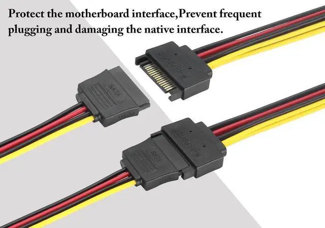 Alt view image 4 of 7 - 15Pin SATA Power Supply 1 to 2 Y Splitter Cable,SATA 15Pin 1 Male to 2 Female Interface Extension Cable,15Pin Desktop Hard Drive Optical Drive Power Cord Serial Port Line Adapter.(2Pack)