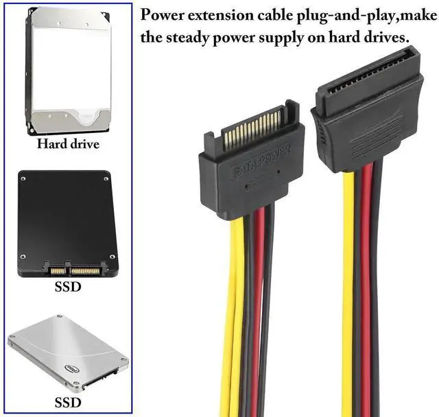 Alt view image 7 of 7 - 15Pin SATA Power Supply 1 to 2 Y Splitter Cable,SATA 15Pin 1 Male to 2 Female Interface Extension Cable,15Pin Desktop Hard Drive Optical Drive Power Cord Serial Port Line Adapter.(2Pack)