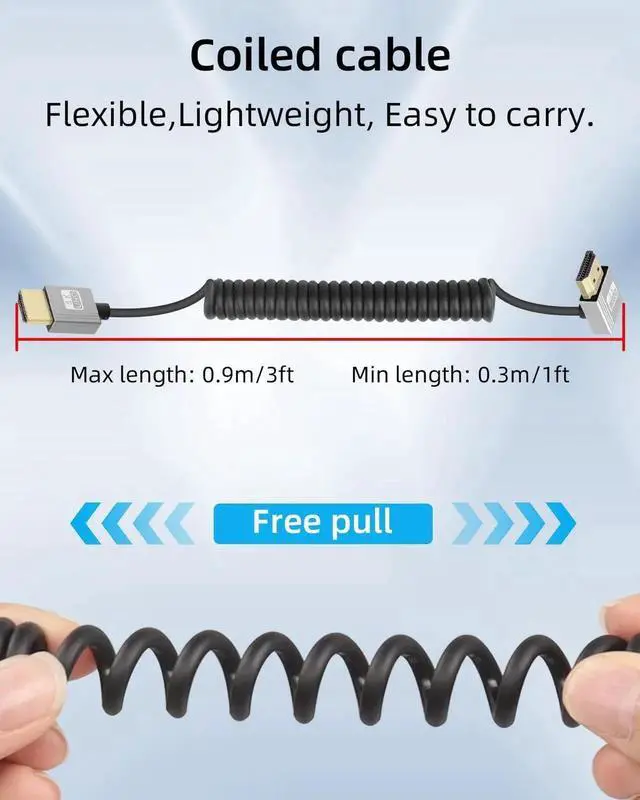 Alt view image 2 of 7 - 4K Down Angle HDMI Coiled Cable 2.2FT, 270 Degree Short HDMI to HDMI Cable, Spring Spiral HDMI 2.0 Cable 4K@120Hz,18Gbps,for Camera/TV/Capture Cards/Tablet