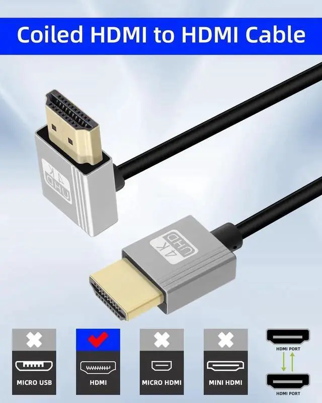 Alt view image 4 of 7 - 4K Down Angle HDMI Coiled Cable 2.2FT, 270 Degree Short HDMI to HDMI Cable, Spring Spiral HDMI 2.0 Cable 4K@120Hz,18Gbps,for Camera/TV/Capture Cards/Tablet