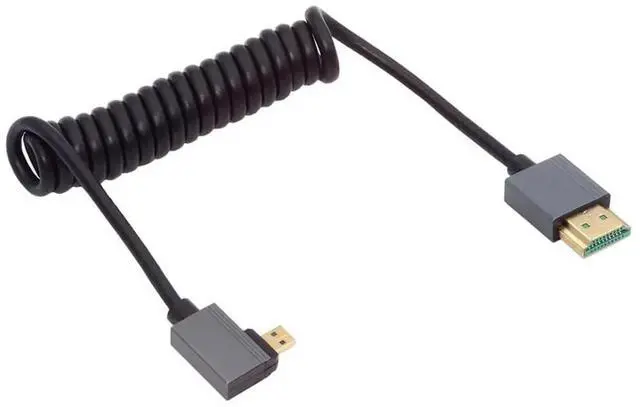 Main image of 90 Degree Left Angled Coiled Micro HDMI 2.1 Male Type-D to HDMI Male 8K 60hz Stretch Cable 100cm for Laptop Monitor HDTV Camera