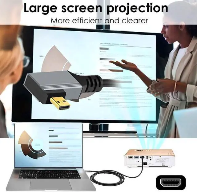 Alt view image 4 of 7 - 90 Degree Left Angled Coiled Micro HDMI 2.1 Male Type-D to HDMI Male 8K 60hz Stretch Cable 100cm for Laptop Monitor HDTV Camera