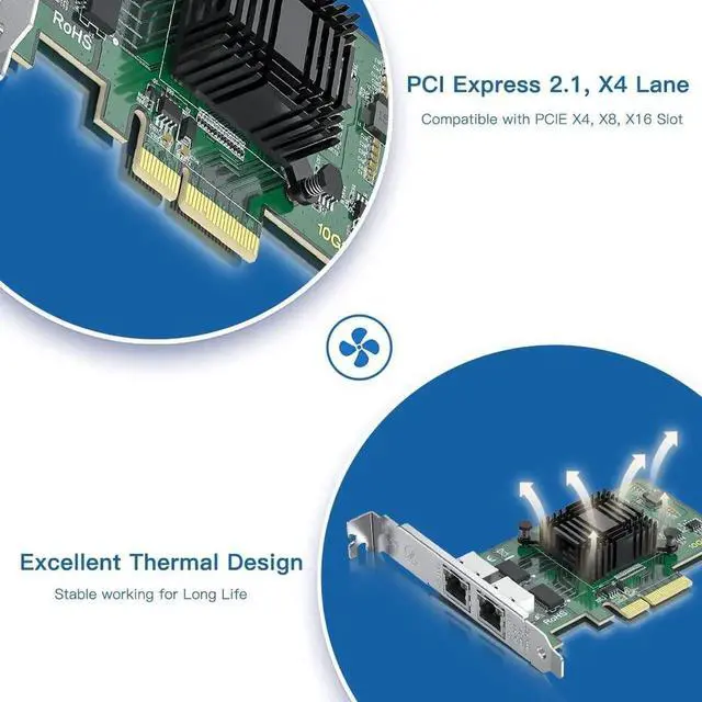 Alt view image 5 of 6 - Gigabit 2 Port NIC with Intel I350 Chip, 1Gb Network Card Compare to Intel I350-T2 NIC, Dual RJ45 Ports, PCI Express 2.1 X4, Ethernet Card with Low Profile for Windows/Windows Server/Linux