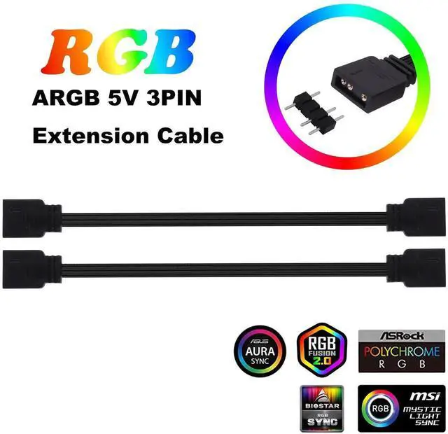Alt view image 4 of 7 - ARGB Extension Cable 5V 3 Pin Addressable RGB Connector Adapter Extension Cable Synchronous Cord Wire for ARGB LED Fans-1M/3.3FT-2Pcs