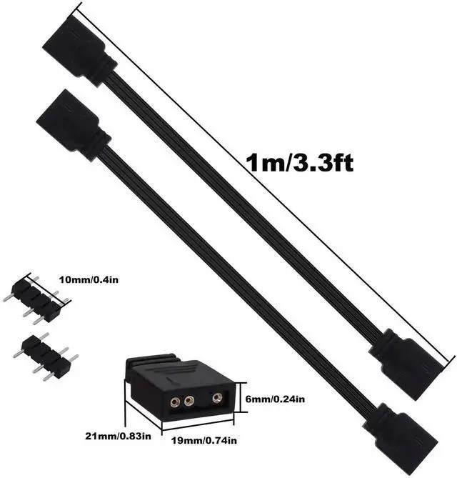Alt view image 2 of 7 - ARGB Extension Cable 5V 3 Pin Addressable RGB Connector Adapter Extension Cable Synchronous Cord Wire for ARGB LED Fans-1M/3.3FT-2Pcs