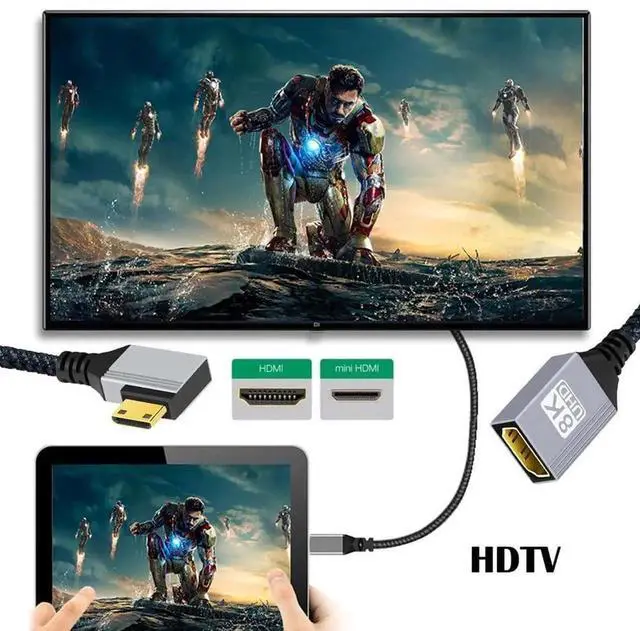 Alt view image 3 of 7 - Type-C Mini HDMI 2.1 8K Right Angled 90 Degree to HDMI Female Short Extension Cable HDTV for DV Camera Laptop Portable Monitor 17cm