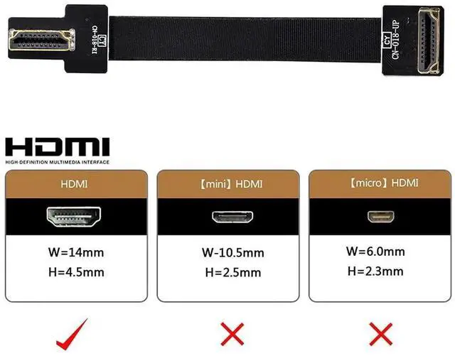 Alt view image 7 of 7 - 80cm CYFPV Dual 90 Degree Right-Up Angled HDMI Type A Male to Male HDTV FPC Flat Cable for FPV HDTV Multicopter Aerial Photography