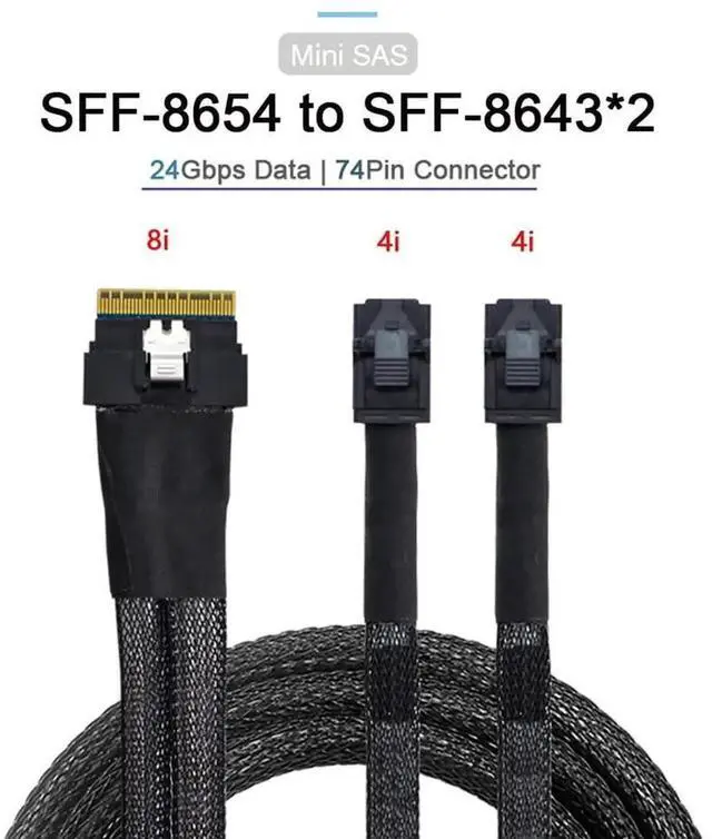 Alt view image 4 of 7 - PCI-E Ultraport Slimline SAS Slim 4.0 SFF-8654 8i 74pin to Dual SFF-8643 4i Mini SAS HD Cable PCI-Express