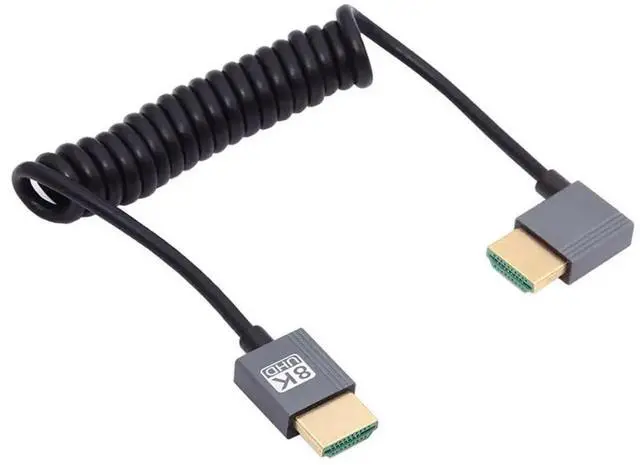 Main image of Right Angled HDMI 2.1 Male to HDMI Male Stretch Coiled Cable 90 Degree 8K 60hz 100cm for Monitor HDTV Computer Laptop