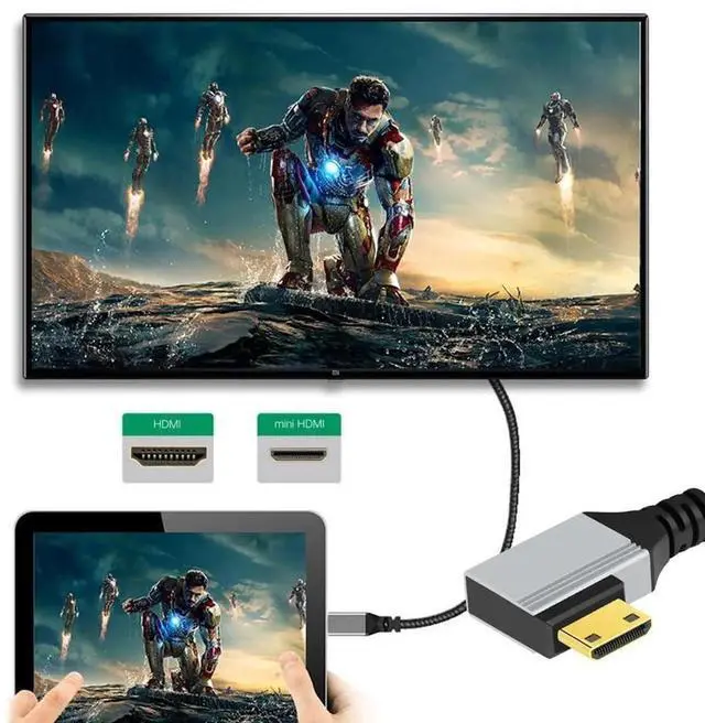 Alt view image 5 of 7 - Ultra Thin HDTV Cable 90 Degree Left Angled Mini HDMI 2.1 Type-A to Type-C 8K 4K Hyper Super Flexible Slim Cord for Camera HDTV 0.5m/1.5ft