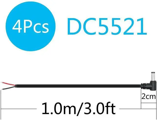 Alt view image 7 of 7 - 4Pcs DC 5.5mm x 2.1mm Male Plug Power Pigtail Wire 1M/3FT,18AWG 90 Degree Right Angle DC5521 Male Plug Jack to 2 Pin Bare Wire Open End Power Cable,for DC Power Supply Cable Repair Replacement