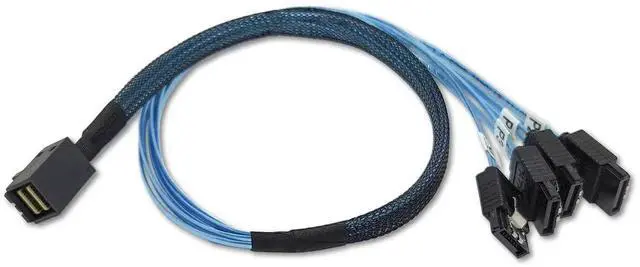 Alt view image 2 of 5 - Internal HD Mini SAS Cable SFF-8643 to 4 SATA Digital Black Cord (2 Cables, 0.5 M / 1.6 Feet)