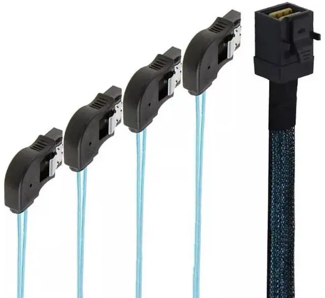 Alt view image 3 of 5 - Mini SAS HD SFF-8643 to 4 Ports Right Angle SATA Server Connections Cable 50CM