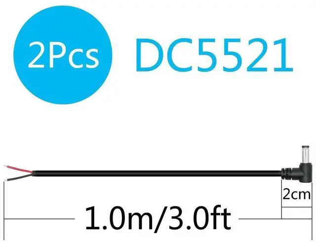 Alt view image 7 of 7 - DC 5.5mm x 2.1mm Male Plug Power Pigtail Wire 1M/3FT,18AWG 90 Degree Right Angle DC5521 Male Plug Jack to 2 Pin Bare Wire Open End Power Cable,for DC Power Supply Cable Repair Replacement(2Pcs)