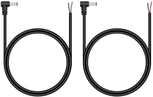 Main image of DC 5.5mm x 2.1mm Male Plug Power Pigtail Wire 1M/3FT,18AWG 90 Degree Right Angle DC5521 Male Plug Jack to 2 Pin Bare Wire Open End Power Cable,for DC Power Supply Cable Repair Replacement(2Pcs)