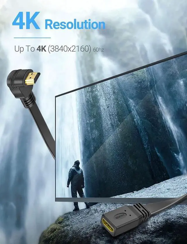 Alt view image 3 of 7 - HDMI Extension Cable High Speed 90-Degree Down Angle Male to Female Extension Wire Cord HDMI Extender - Gold Plated Plugs (1FT)