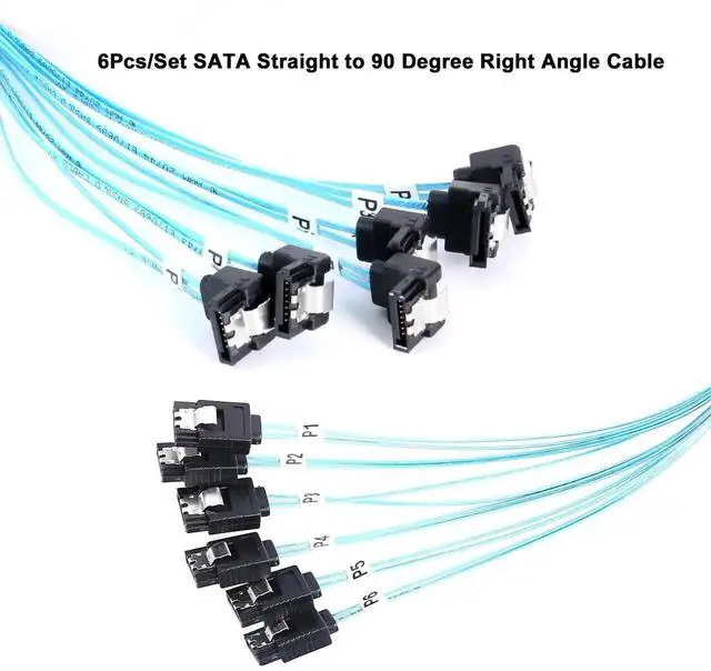 Alt view image 2 of 7 - SATA-III Cable:1M 6Pcs/Set 90-Degree SATA Right-Angle Cable Angled to Straight Bundled SAS 6Gbps Data Replacement for Server-Raid SDD HDD CD DVD Drives (3.3FT) (Pack of 2)