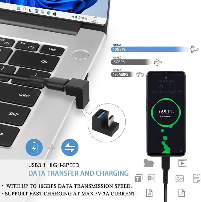 Alt view image 3 of 6 - U-Shape USB C to USB 3.1 Adapter 180 Degree Type C Male to USB A3.1 Female Coupler Connector 10Gbps Support Data Transfer OTG 2Pcs