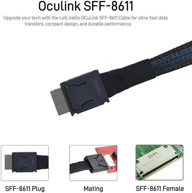 Alt view image 4 of 5 - Oculink Cable PCIe 4.0 SFF-8611 4i Male Extension Cable for Oculink eGPU onexGPU Mini PC SSD, 3.3 feet (100 cm)
