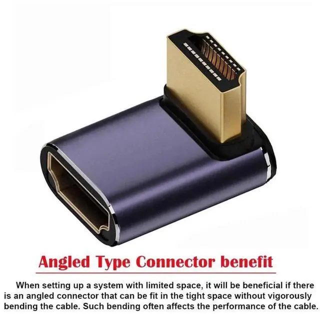 Alt view image 5 of 7 - HDMI 8K Male to HDMI 2.1 Female Vertical 90 Degree Up Angled Low Profile UHD Extension Adapter Support 8K 60hz HDTV