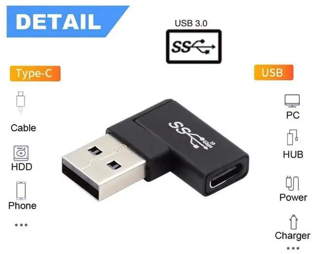 Alt view image 7 of 7 - USB-C Type C Female to USB 3.0 A Male Up Opposite U Shape Right Angled Data Adapter for Laptop Desktop
