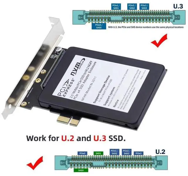 Alt view image 3 of 7 - PCI Express 4.0 X1 Lane to U.2 U.3 Kit SFF-8639 Host Adapter for Motherboard PM1735 NVMe PCIe SSD