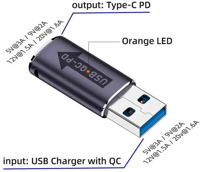 Alt view image 5 of 7 - 2 Pack 10Gbps USB 3.0 Female to PD USB-C Type C Male Connector QC Data Sync Type C Adapter for Laptop Tablet Phone