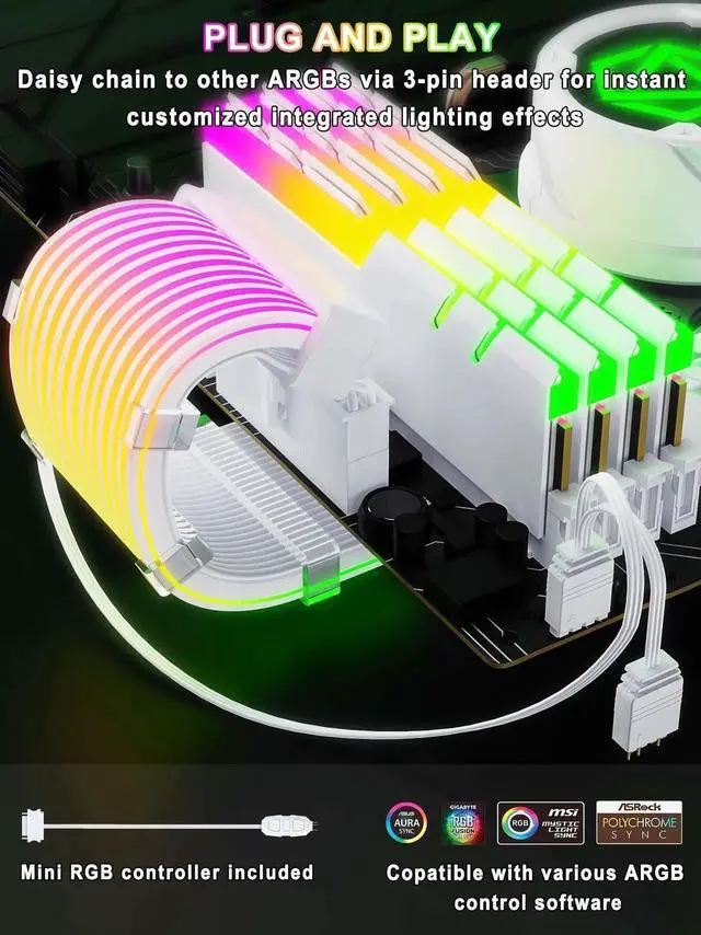 Alt view image 4 of 7 - RGB 12VHPWR Cable Set,ARGB PSU Cable Extension of Soft LED Strip Include 24Pin Motherboard,16 Pin GPU Power Supply Cables,for RTX 40 50 Series PC Custom,Male to Female