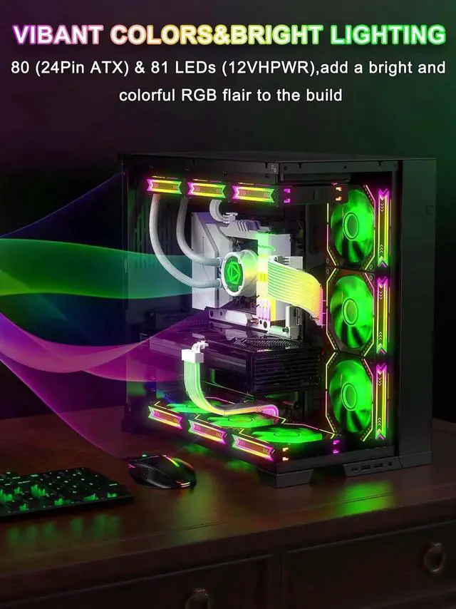 Alt view image 6 of 7 - RGB 12VHPWR Cable Set,ARGB PSU Cable Extension of Soft LED Strip Include 24Pin Motherboard,16 Pin GPU Power Supply Cables,for RTX 40 50 Series PC Custom,Male to Female