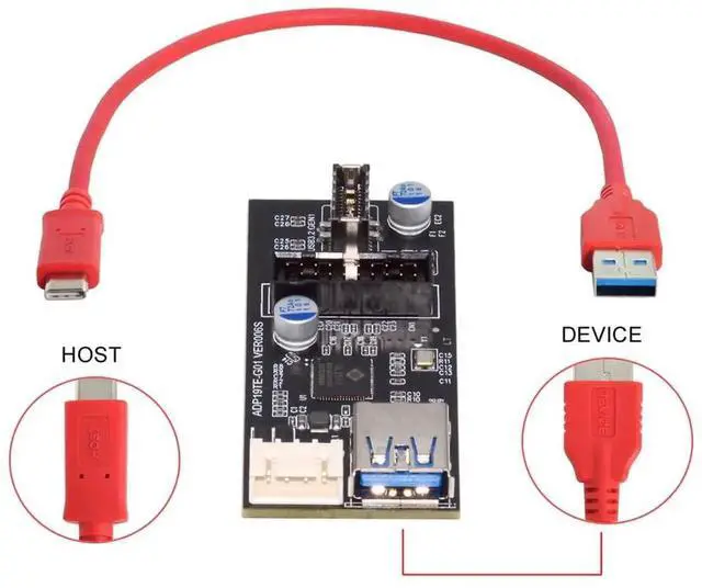 Alt view image 6 of 7 - Type-C USB-C & 19/20Pin Header Splitter to USB 3.0 20Pin & Type-E Dual Ports Female PCBA Type Adapter HUB 5Gbps