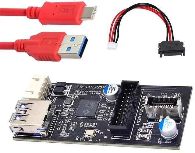 Main image of Type-C USB-C & 19/20Pin Header Splitter to USB 3.0 20Pin & Type-E Dual Ports Female PCBA Type Adapter HUB 5Gbps